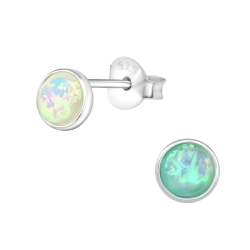 925 Sterling Silber Ohrstecker mit synthetischem Opal in weiß oder grün