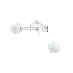 925 Sterling Silber Ohrstecker synthetischer Opal 3mm in aurora borealis