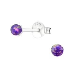 925 Sterling Silber Ohrstecker synthetischer Opal 3mm in lila
