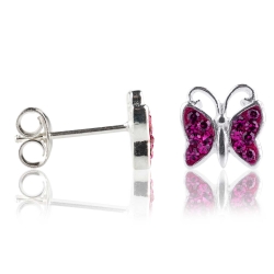 Ohrstecker 925 Sterling Silber Schmetterling mit Zirkonia in pink