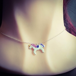 Set 925 Sterling Silber Ohrringe mit Herz-Ohrstecker mit Einhorn-Kette