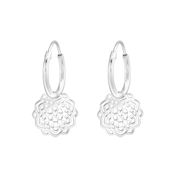Creolen Ohrringe 925 Sterling Silber mit Blumenmuster
