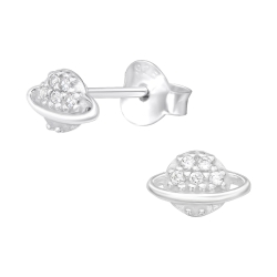 Ohrstecker 925 Sterling Silber Planet Saturn mit Zirkonia