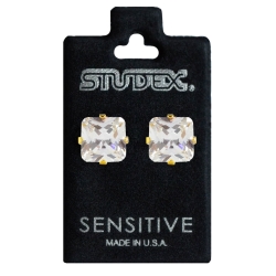 Studex Sensitive Chirurgenstahl Ohrstecker vergoldet mit quadtratischem Zirkonia 8mm