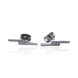 Titan Ohrringe Ohrstecker Balken silber mit Kristallen