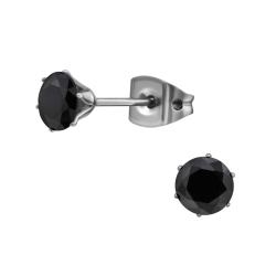 Titan Ohrringe Ohrstecker mit Zirkonia in schwarz 5mm