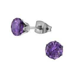 Titan Ohrringe Ohrstecker mit Zirkonia in lila 6mm