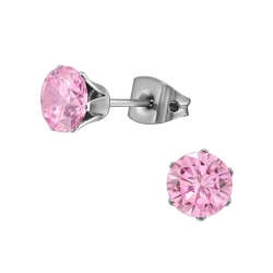 Titan Ohrringe Ohrstecker mit Zirkonia in pink 6mm