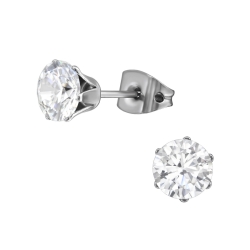 Titan Ohrringe Ohrstecker mit Zirkonia in transparent 6mm